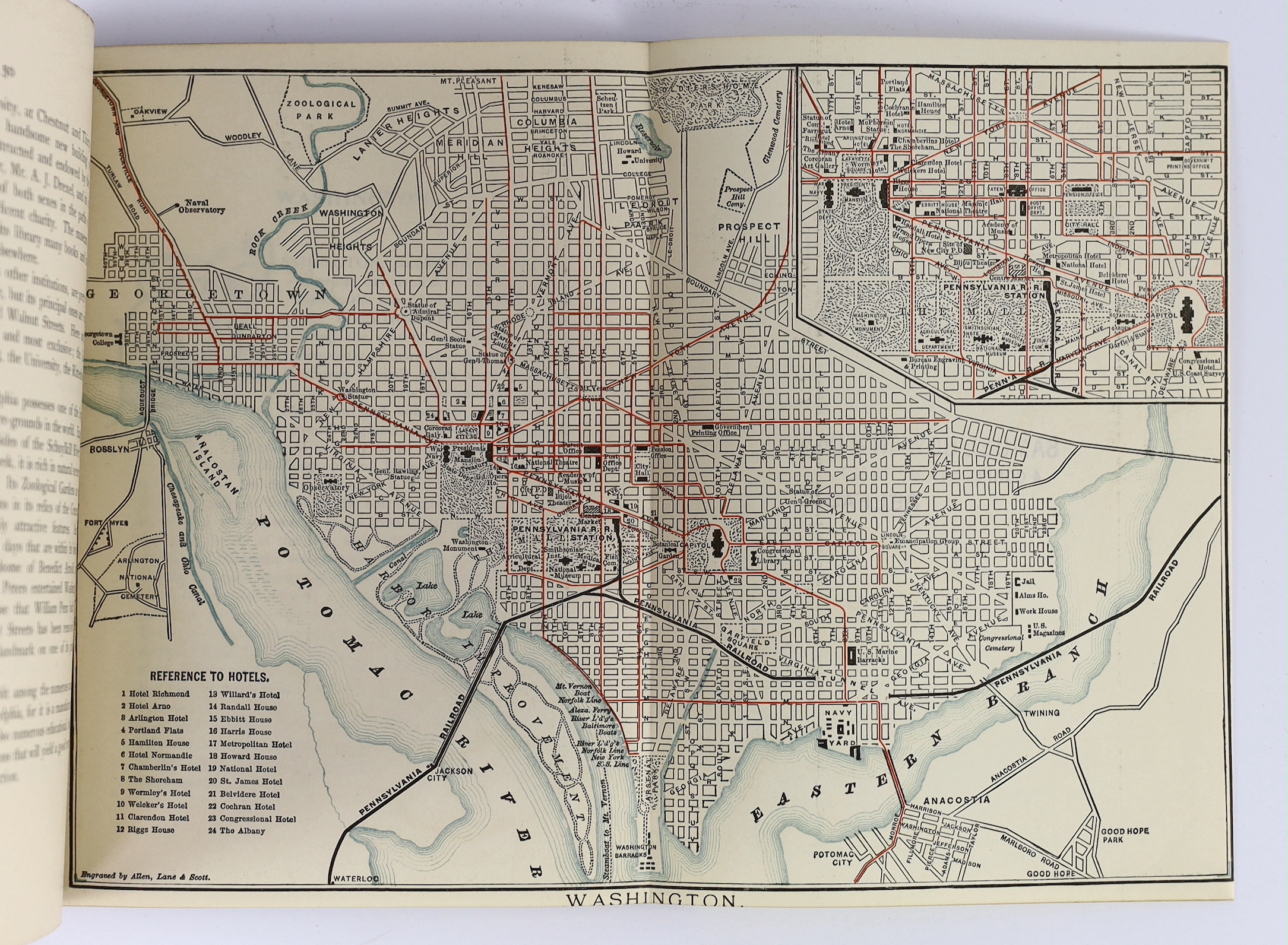 Pennsylvania Railroad Company - Pennsylvania Railroad to the Columbian Exposition....frontis., folded map and 6 plans (5 folded, outline colour), num. text illus. (some full page); original printed wrappers. Philadelphia